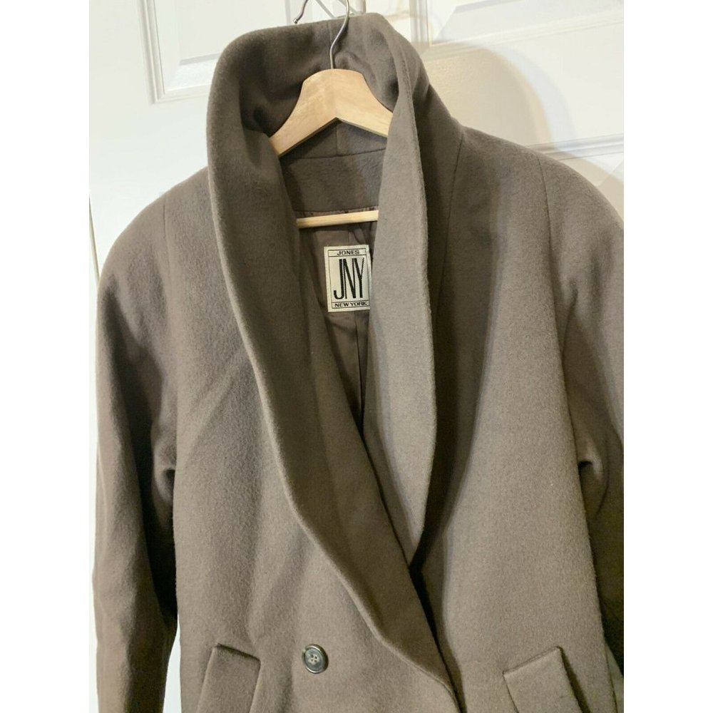 Jones New York 100% Wool Brown Double Breasted‎ Sz L Trench Coat